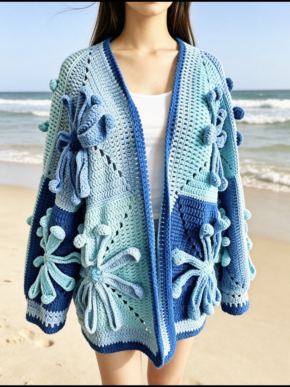 Handmade Crochet Cardigan Summer Beach Cover Up Boho sweater